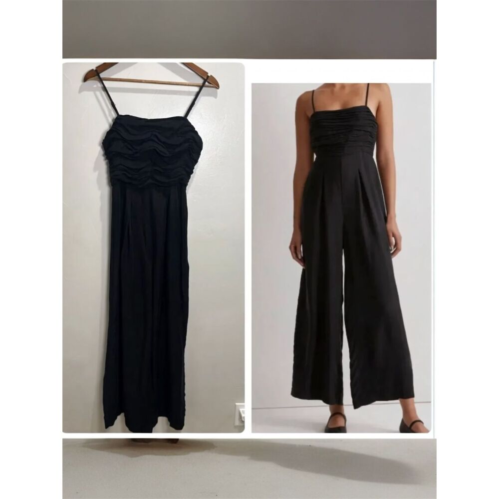 Madewell Jumpsuit Ruched Cropped Wide Leg Women's Size 4 Black Boho Classic